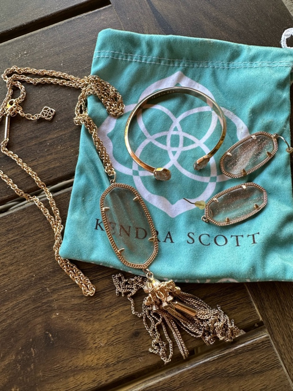 Kendra Scott Rose Gold Drusy Pendant Necklace and Cuff Bracelet Set